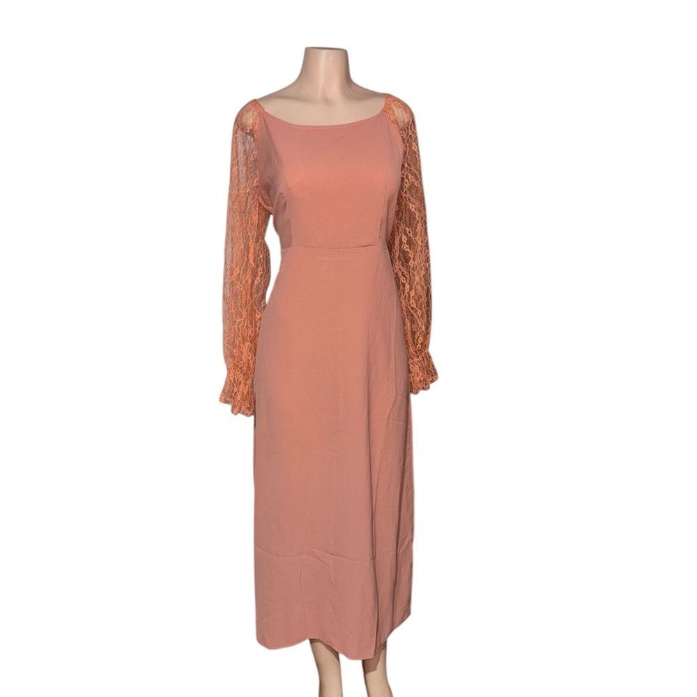 SHEIN 0XL Elegant Lace Sleeve Dress in Peach